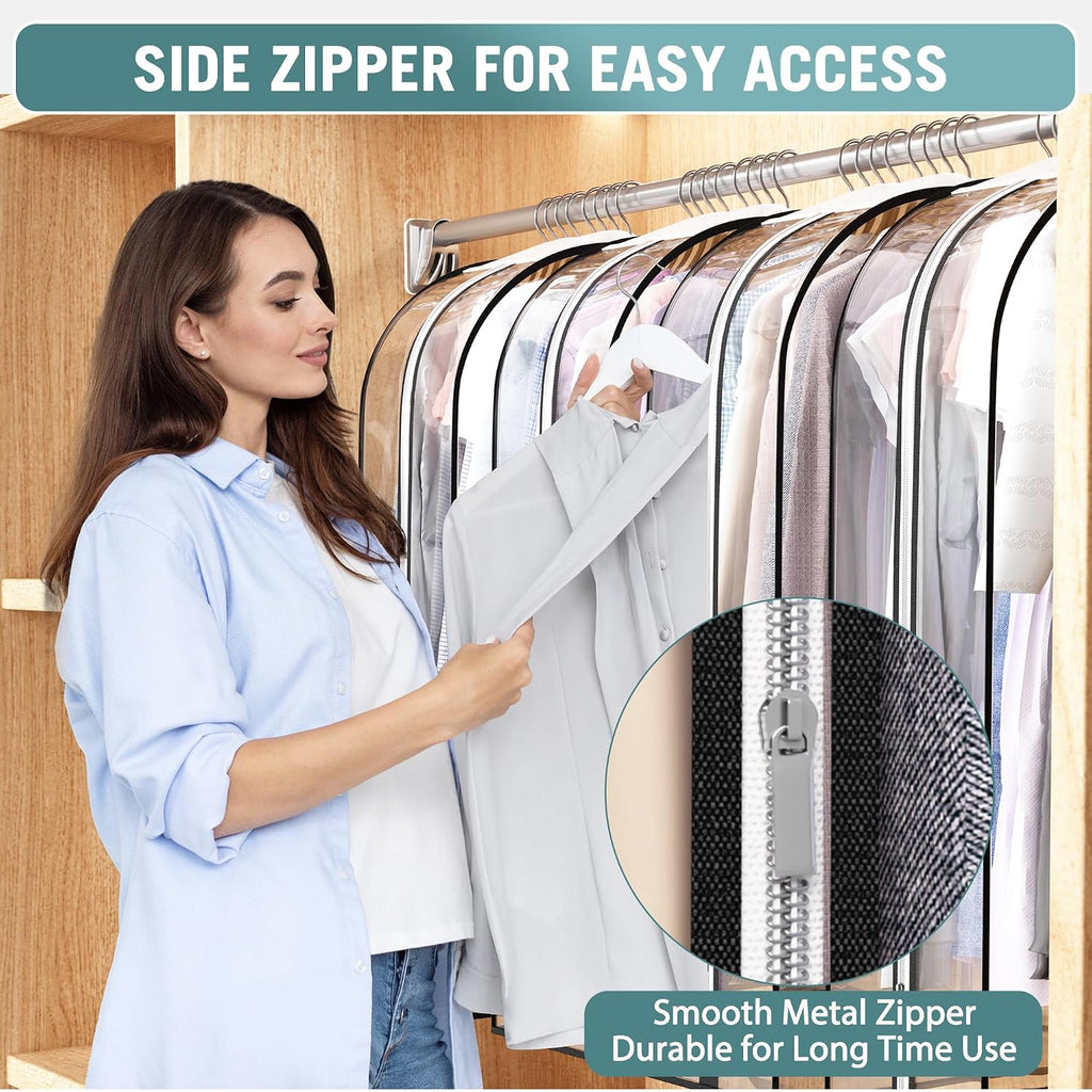 Clear Garment Bags For Hanging Clothes 10” Gusseted, Suit Bags For Closet Storage, Hanging Plastic Clothes Cover For Coat, Dress, Fur, Shirt, 4 Pack, 40” Long