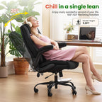 Cioman 500Lbs Big And Tall Office Chair With Inflatable Lumbar Support, Rubber Wheels Executive Chair With Rocking Function, High Back Wide Cushion Ergonomic Desk Chair For All-Day Sitting,Black