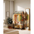 Clothes Rack - Double Rods Clothing Rack With Mesh Shelf, Hooks & Wheels, Metal Clothing Racks For Hanging Clothes & Bags, Multifunctional Garment Rack For Laundry, Black, 28.7" X 16.5" X 59.1"