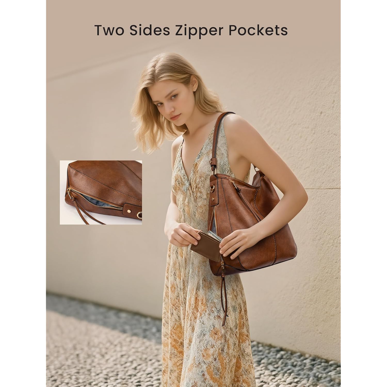 Realer Hobo Crossbody Bags for Women Designer Faux Leather Hobo Handbags Retro Large Size Shoulder Bag Bucket Purse