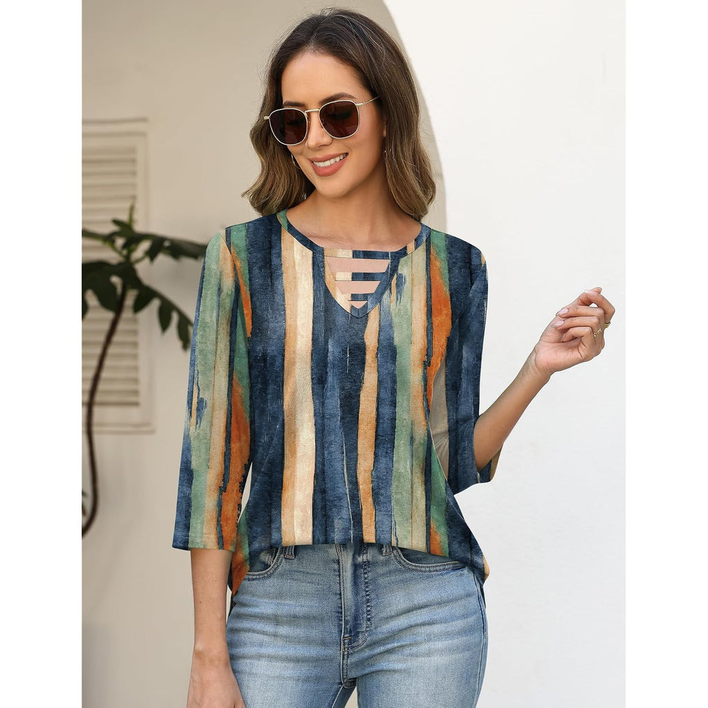 Lomon Women'S 3/4 Length Sleeve Tops Crew Neck Hollow Out T Shirts Fashion Casual Tops For Women 2026