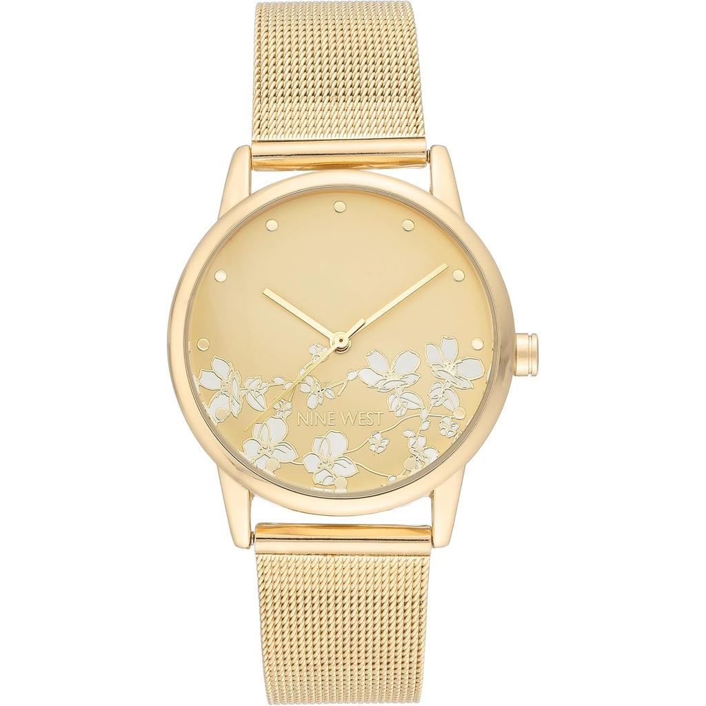 Nine West Women'S Floral Dial Mesh Bracelet Watch
