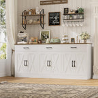 Hostack 71"W Farmhouse Kitchen Sideboard Buffet Cabinet With Storage, White | Large Coffee Bar Cabinet With 3 Wide Drawers, Long Buffet Table With Shelves, Kitchen Storage Cabinet For Dining Room