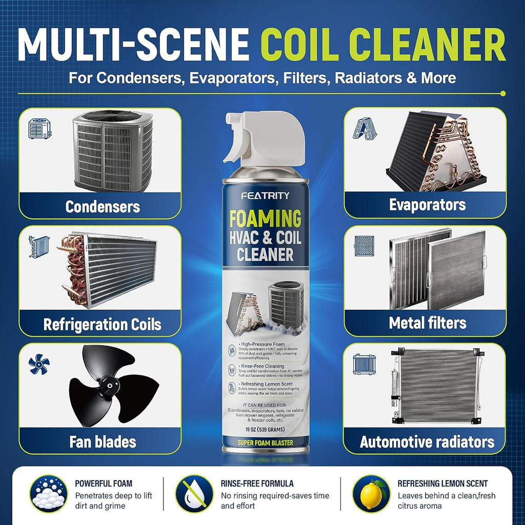 Foaming Ac Coil Cleaner: No-Rinse Deep Cleaning Spray For Evaporator And Condenser Coils For Routine Household Air Conditioner Coil Maintenance And Airflow Support - 19 Oz