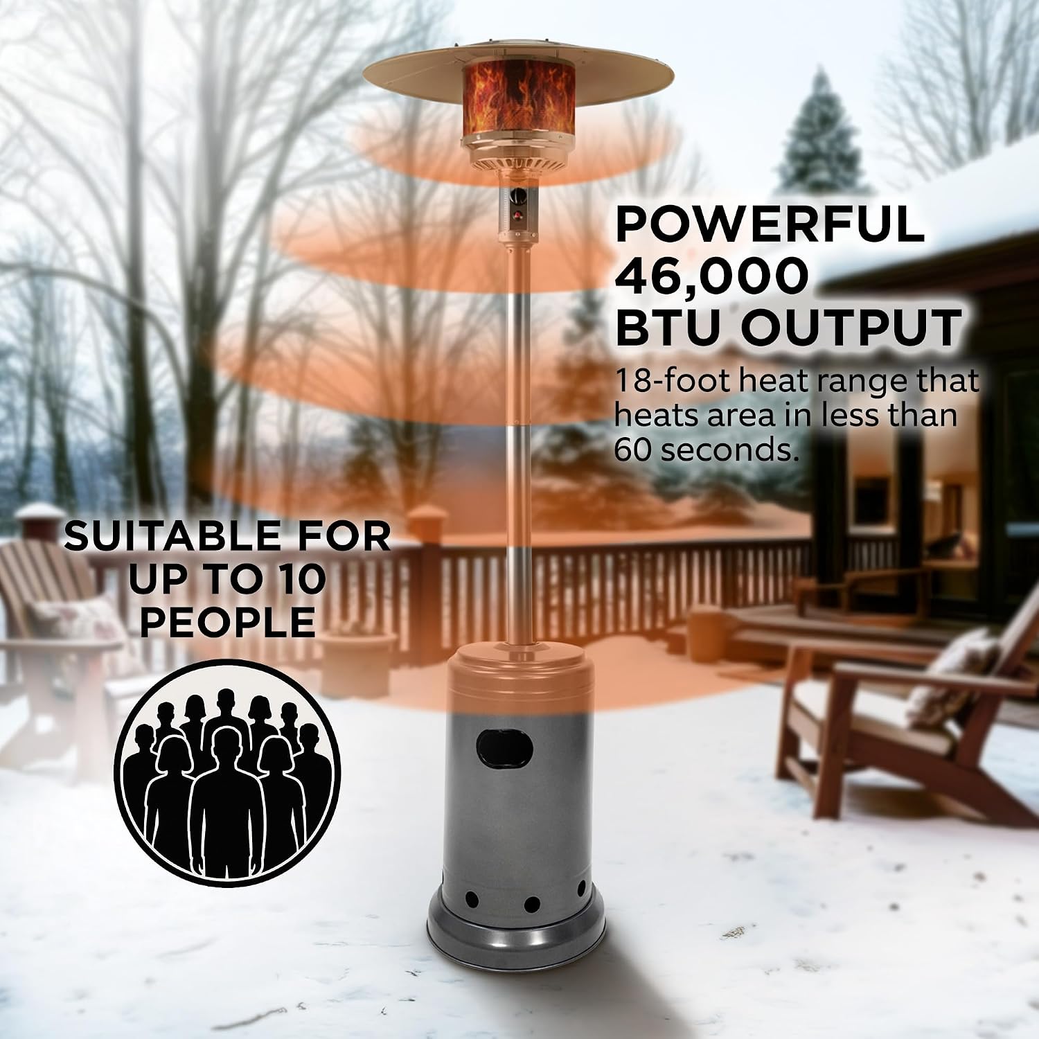 Amazon Basics 46,000 Btu Portable Outdoor Propane Patio Heater With Wheels, Commercial & Residential With Water Tank, Adjustable Heat Output, 9-Foot Radius, Slate Gray, 32.1"L X 32.1"W X 91.3"H