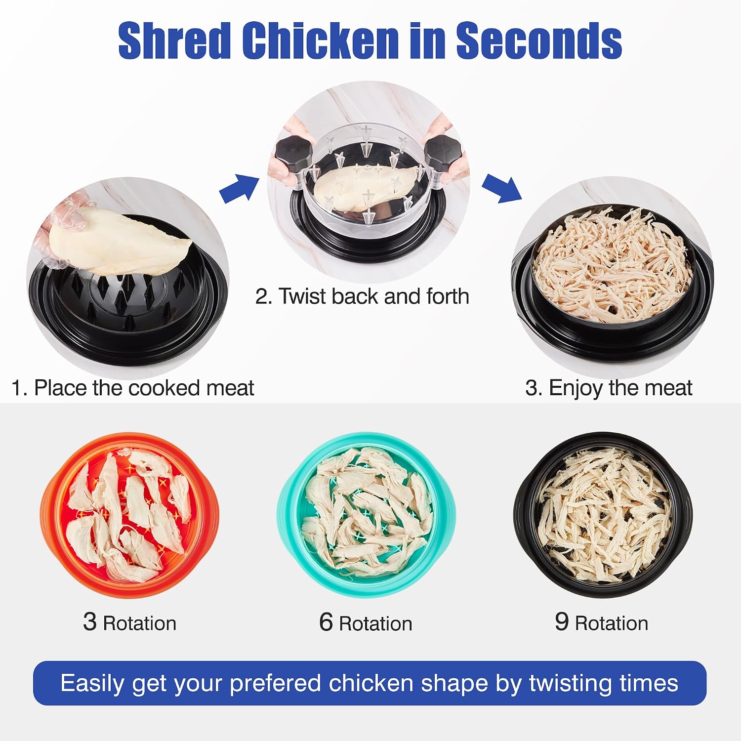 Chicken Shredder Tool Twist: 2026 Pro Food-Grade Visible Meat Shredder With Strong Anti-Slip Base, Ergonomic Handle, Chicken Breast Shredder, Suitable For Pork Beef Chicken - Black