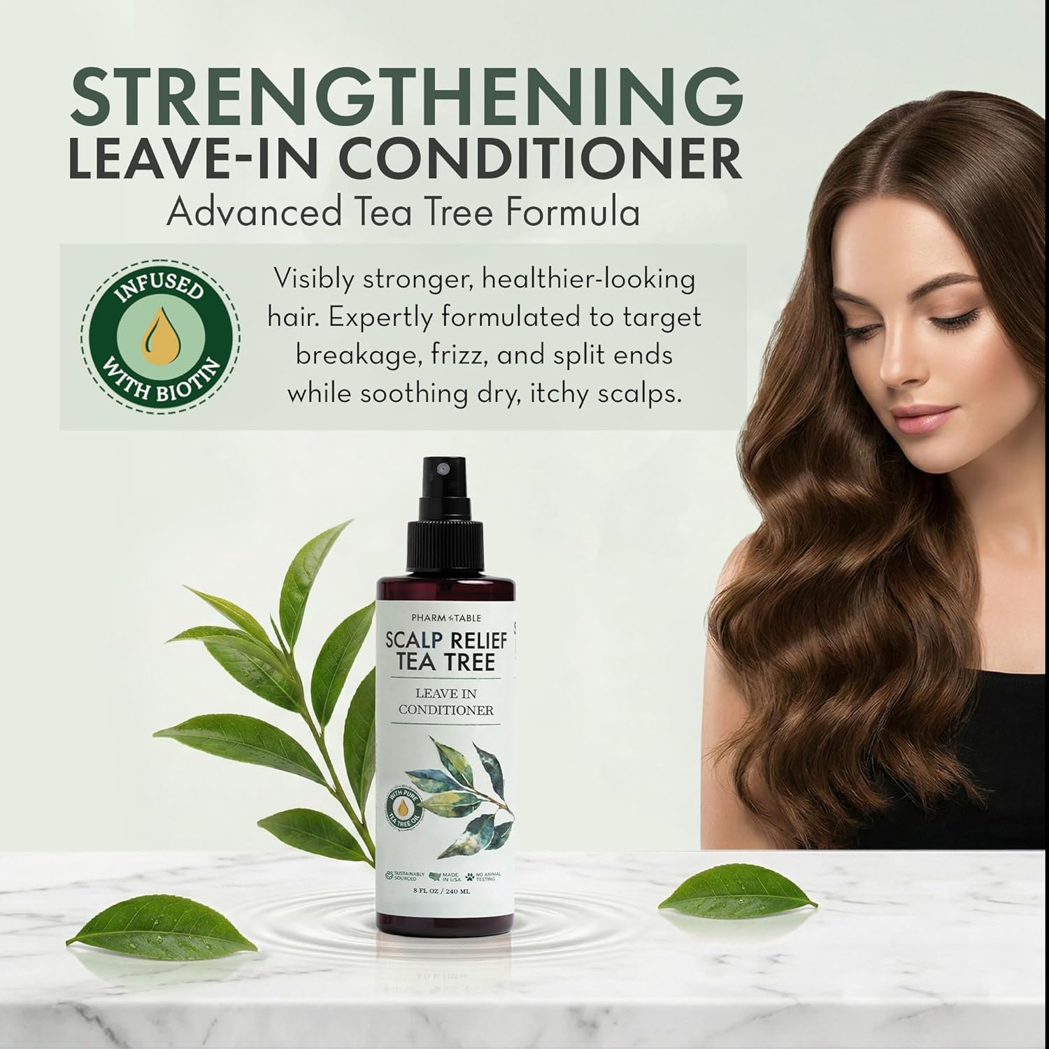 Leave In Conditioner Spray - Tea Tree Scalp Treatment - Anti-Dandruff and Dry & Itchy Scalp Treatment, Hydrating & Medicated Formula for Psoriasis and Scalp Care - Detangles & Nourishes Hair.