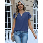 Zeagoo Womens Tops Dressy Casual Textured Blouses Cap Short Sleeve Shirts V Neck Button Up Summer Spring Work Tshirt Clothes
