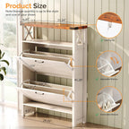 Vingli Farmhouse Shoe Cabinet With 2 Flip Drawers, Slim Entryway Shoe Storage Organizer With Open Shelf, Freestanding Wood Shoe Rack For Hallway, Rustic White & Brown (31.5" W)