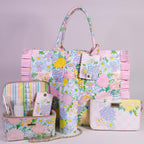 Lilly Pulitzer Ruffle Tote Bag, Cotton Canvas Shoulder Tote with Ruffle Detail, Flat Base, Durable Straps, Large Carryall for Travel & Everyday Use (Lilly Garden Home)