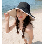 Sun Hat for Women Wide Brim Reversible Double-Sided UV Protection Cotton Fishing Bucket Hat Summer Beach UPF 50+