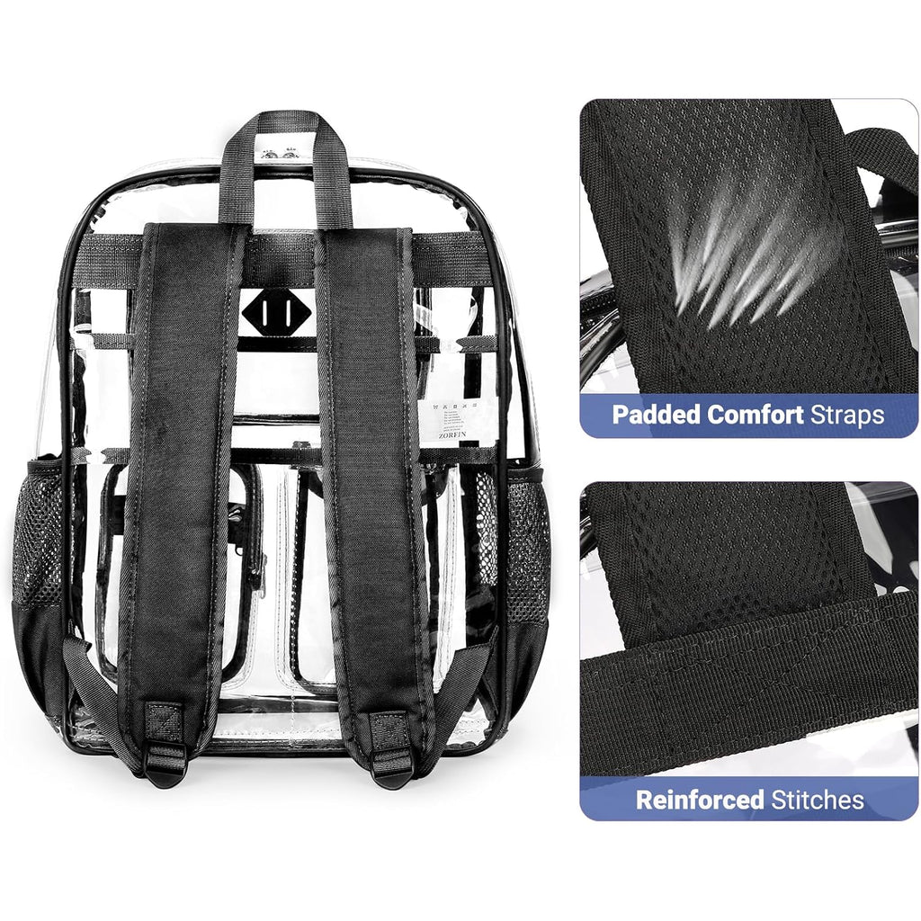 17 Inch Clear Backpack, Large Transparent Bookbag With Reinforced Straps For School College Work