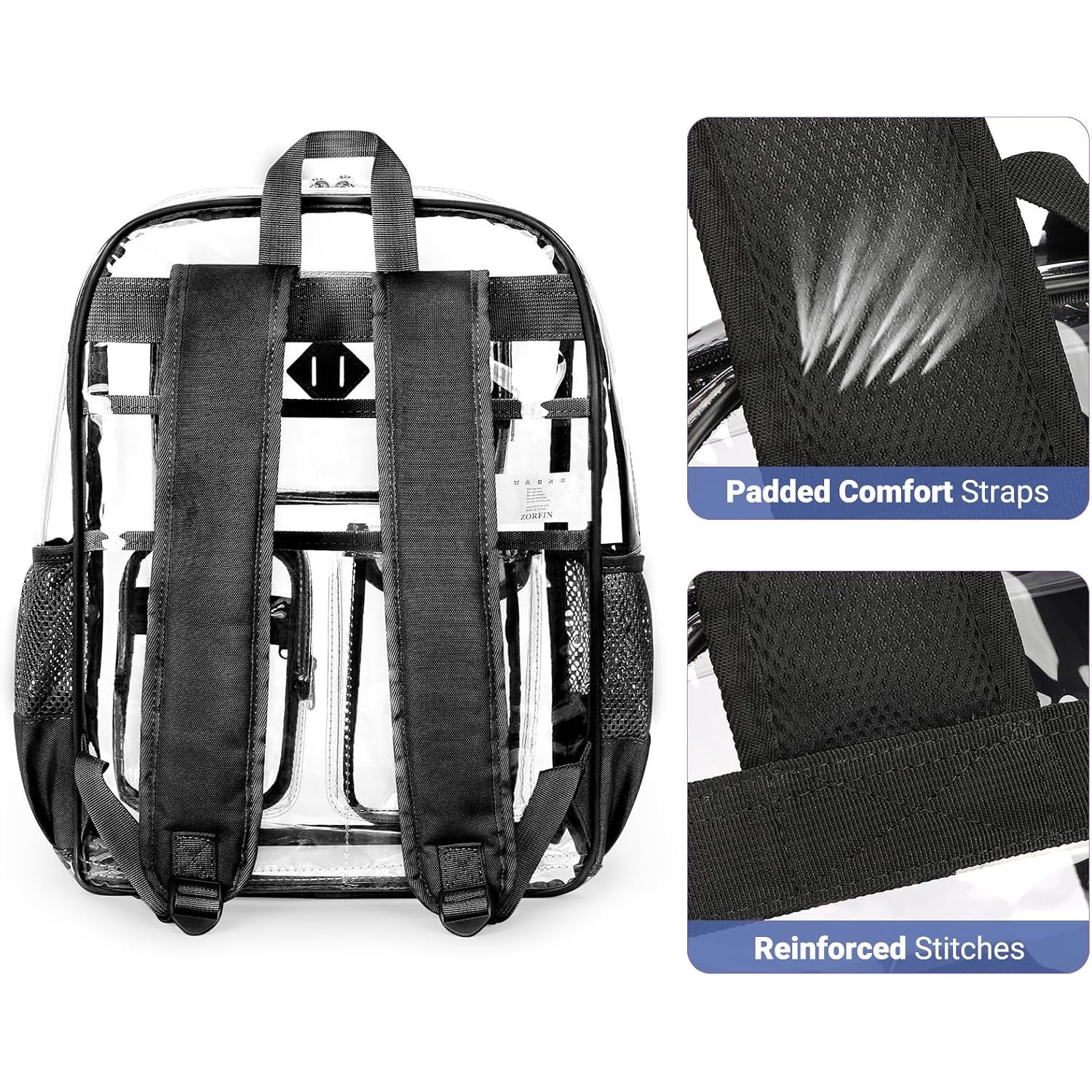 17 Inch Clear Backpack, Large Transparent Bookbag With Reinforced Straps For School College Work