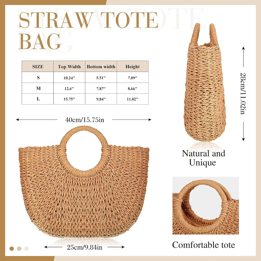 Frienda Straw Tote Bag Summer Beach Bag Handmade Straw Rattan Woven Handbag For Women Travel