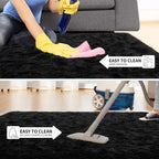 Tepook Super Soft Fluffy Rug for Bedroom, Modern Shaggy Fuzzy Kids Rugs for Living Room, Plush Indoor Nursery Home Decor Dorm Carpet with Non-Slip Bottom, Black, 4 X 6 Feet