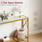 Entryway Table 41.8”, 2-Tier Entry Way Console Entrance Table, Narrow Sofa Table With Shelves, Ideal For Hallway, Entryway, Living Room, Foyer, Corridor, And Office (Gold & White)