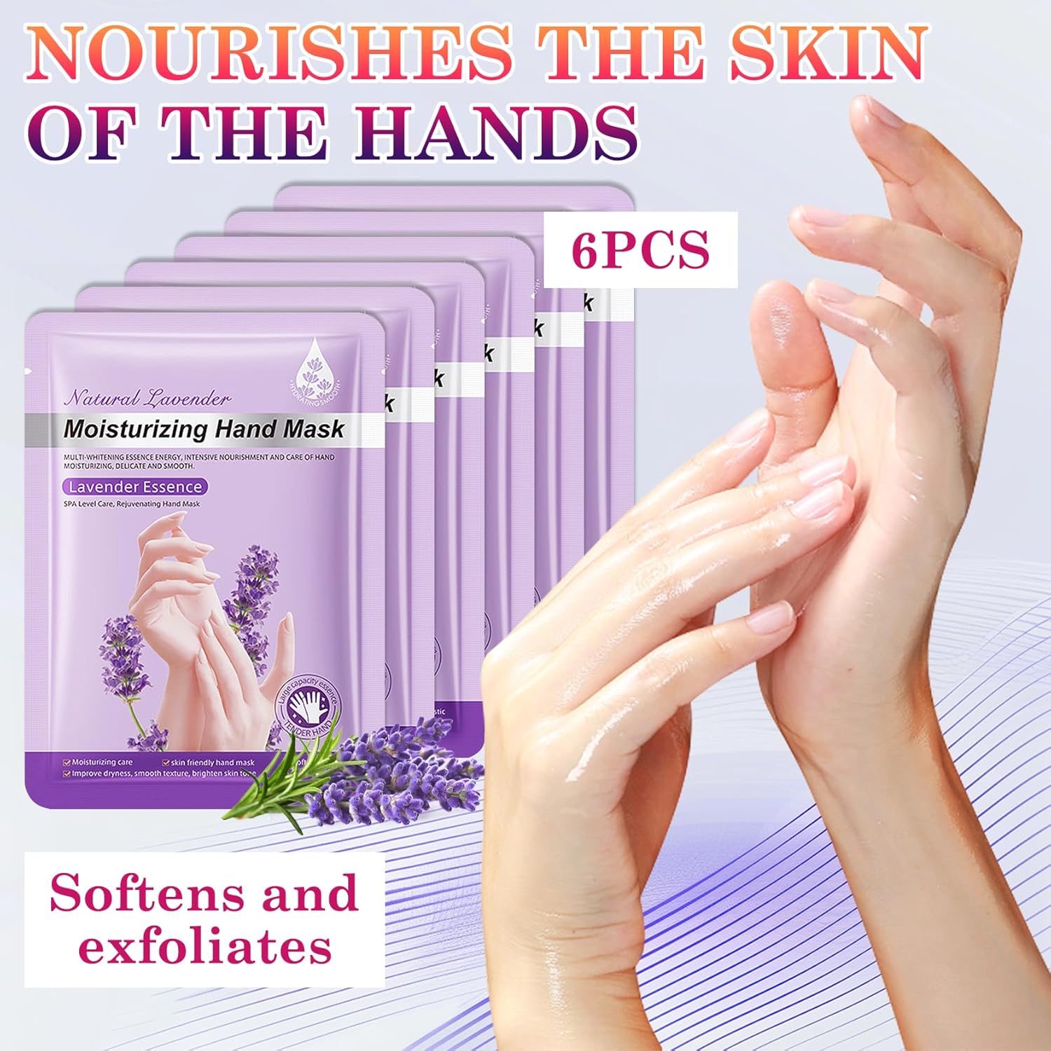 6 Pairs Hand Masks Moisturizing Gloves, Hydrating Hand Mask Moisturizer Gloves Care for Dry Cracked Hands, Smooth Long Lasting Soft Firming Hand Mask Gift Set for Men Women（A)