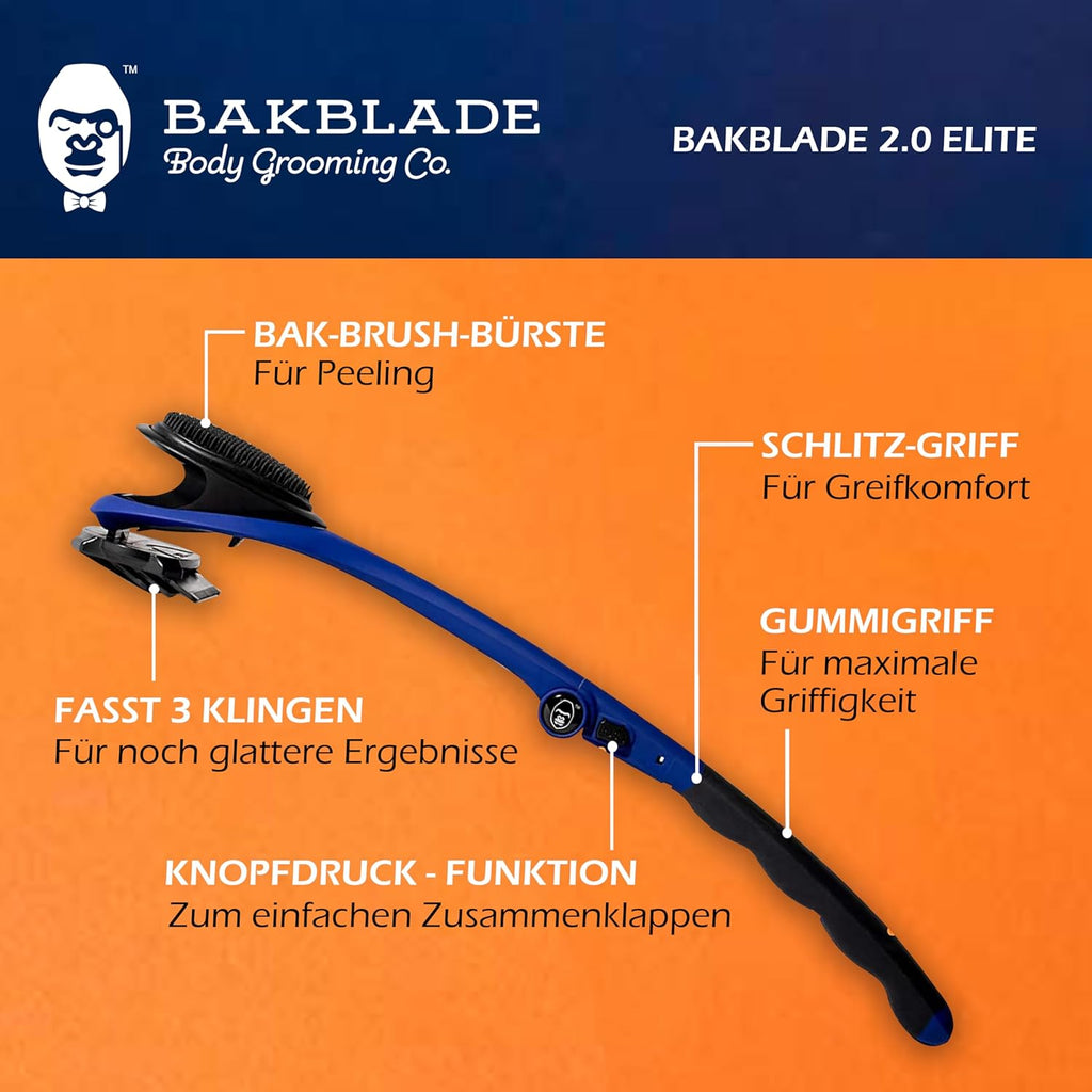 baKblade 2.0 Elite Back Shavers for Men: The DIY Back Hair Shaver for Men with Safety Blade Technology & Ergonomic Handle, Wet or Dry Shaving (Extra Blades Included)