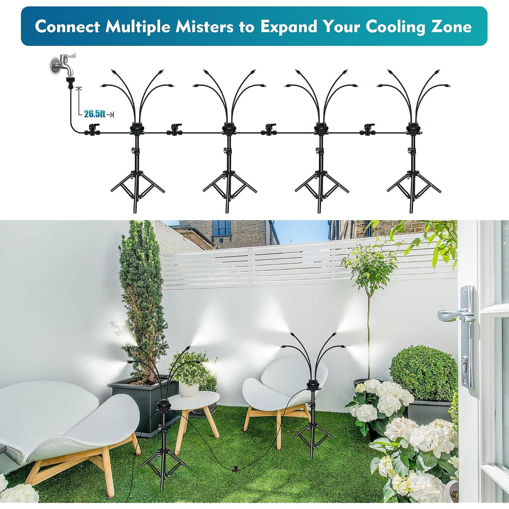 Standing Misters For Outside Patio – 3.6 Ft Adjustable Height Stand Misting System For Outdoor Cooling, Portable Water Mister For Mist Playing, Backyard, Porch & Sprinkler (Black)