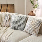 Aeckself Boho Chenille Tufted Pillow Cover 20 X 20 Inch, Decorative Square Throw Pillow Cover Neutral Pillowcase For Couch Bedroom Living Room, Orange White
