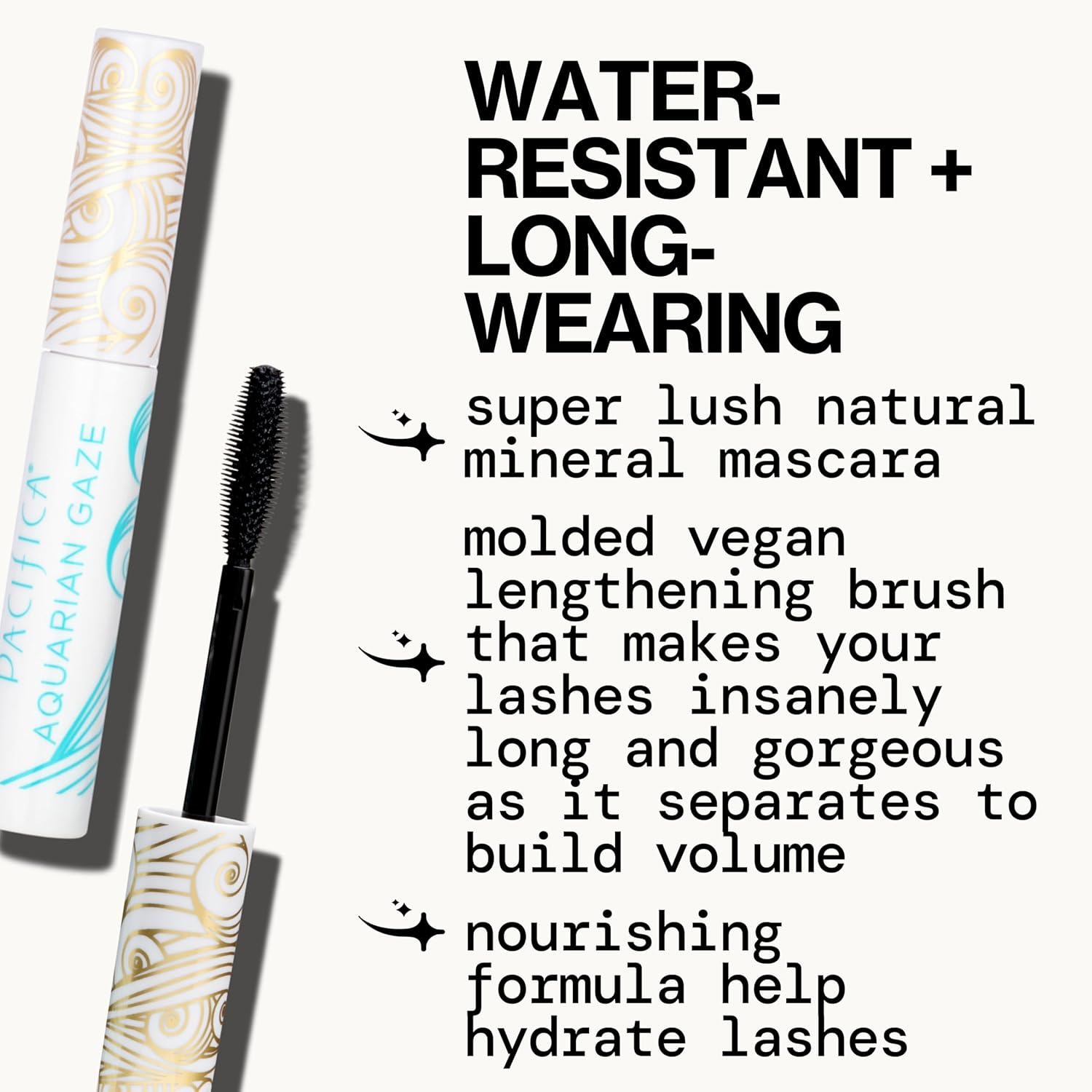 Pacifica Aquarian Gaze Mascara – Abyss (Black) Water-Resistant Long Lash Mascara, Lengthening & Smudge-Proof, Vegan & Cruelty-Free