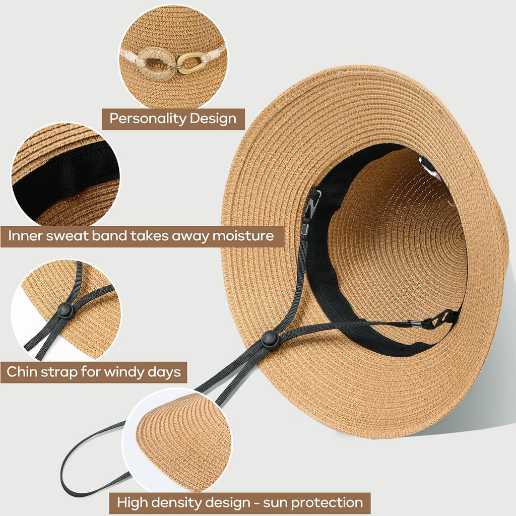 Beach Sun Straw Hats For Women, Upf 50+ Uv Sun Protection Wide Brim Summer Straw Hat Foldable Packable Roll Up Cap