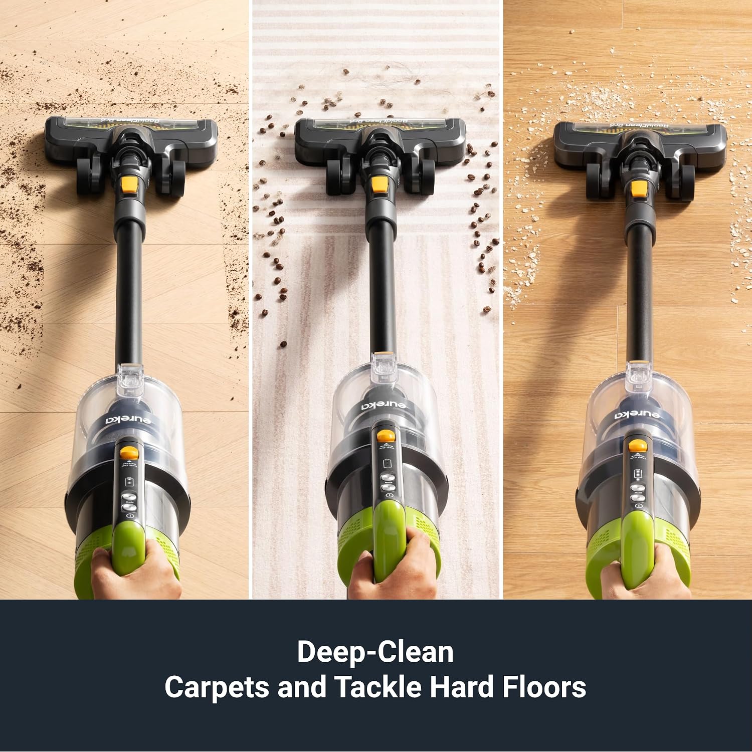 Eureka Rapidclean Pro Cordless Vacuum Cleaner For Hard Floors, Lightweight Stick Vacuum Led Headlights, Convenient Stick And Handheld Vac, Green, Nec285Gr