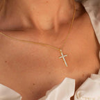 14K Gold Cross Necklace for Women,Gold Filled Sterling Silver Cross Necklace CZ Diamonds Crucifix Pendant Necklaces,Religious Jewelry Gift for Easter Christmas Mother's Day Birthday Daily Wear
