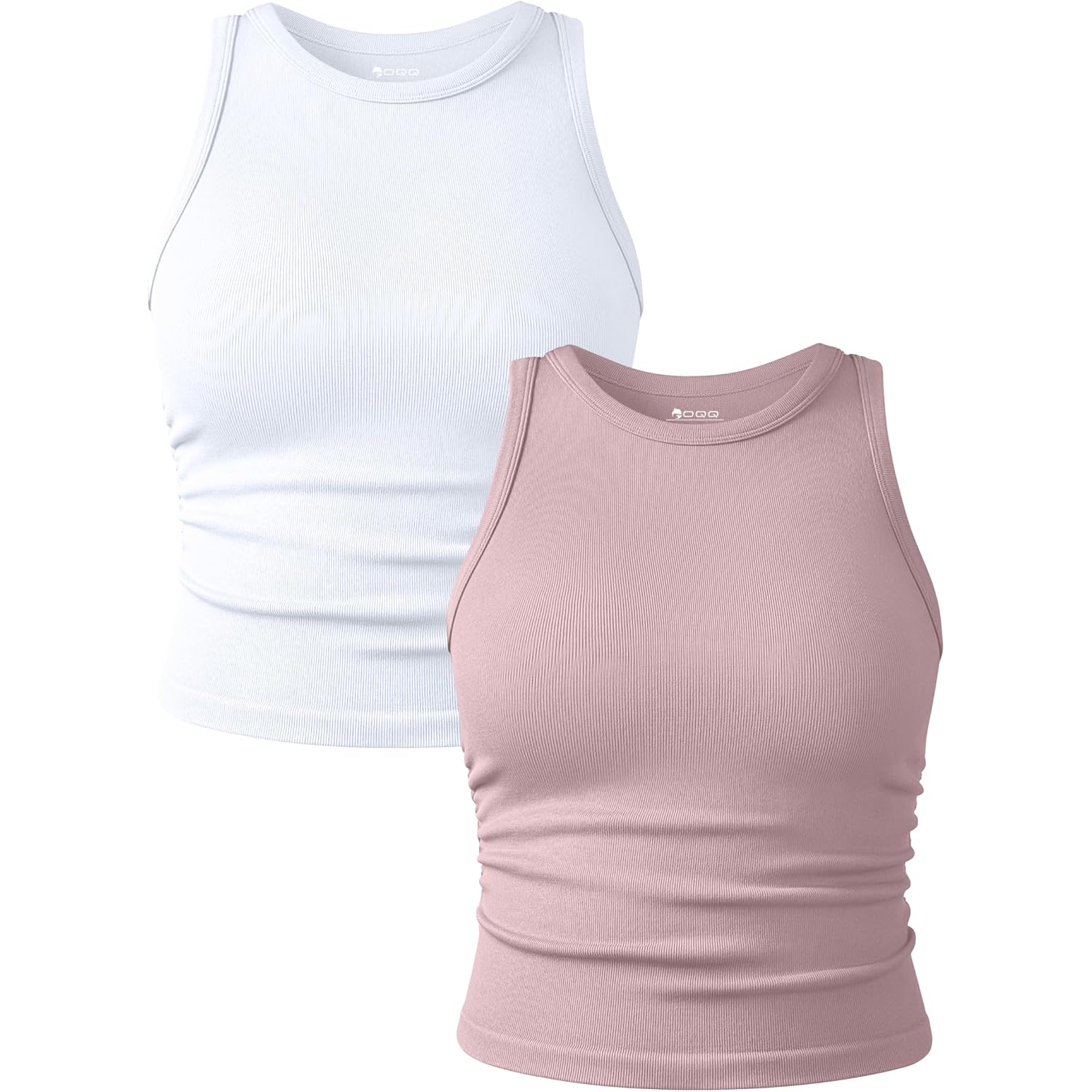 Oqq Women'S 2 Piece Tank Tops Crew Neck Sleeveless Basic Stretch Casusal Yoga Crop Camis