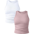 Oqq Women'S 2 Piece Tank Tops Crew Neck Sleeveless Basic Stretch Casusal Yoga Crop Camis