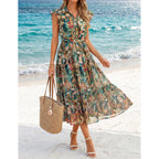 Zesica Women'S Summer Floral Midi Dress 2026 Casual Flutter Short Sleeve Chiffon Button Down Wedding Guest Party Dresses