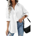 Hotouch Women Oversized Button Down Shirts Office Drop Shoulder Blouse Long Sleeve Boyfriend Dress Shirt With Pockets