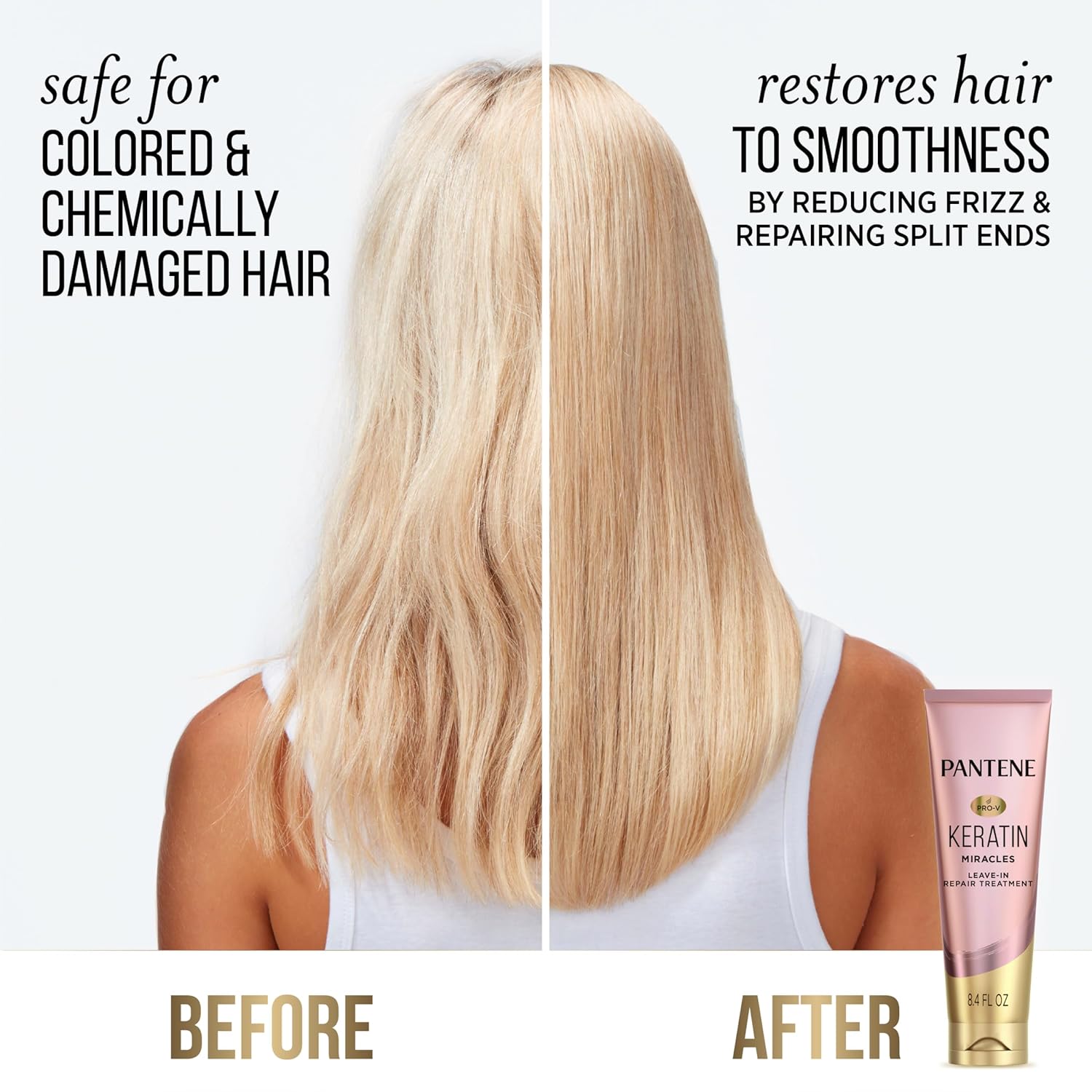 Pantene Keratin Leave-In Conditioner with Argan Oil, Protein Treatment for Dry, Damaged & Color-Treated Hair, Repairs Split Ends & Protects from Damage, Formaldehyde-Free, 8.4 Fl Oz