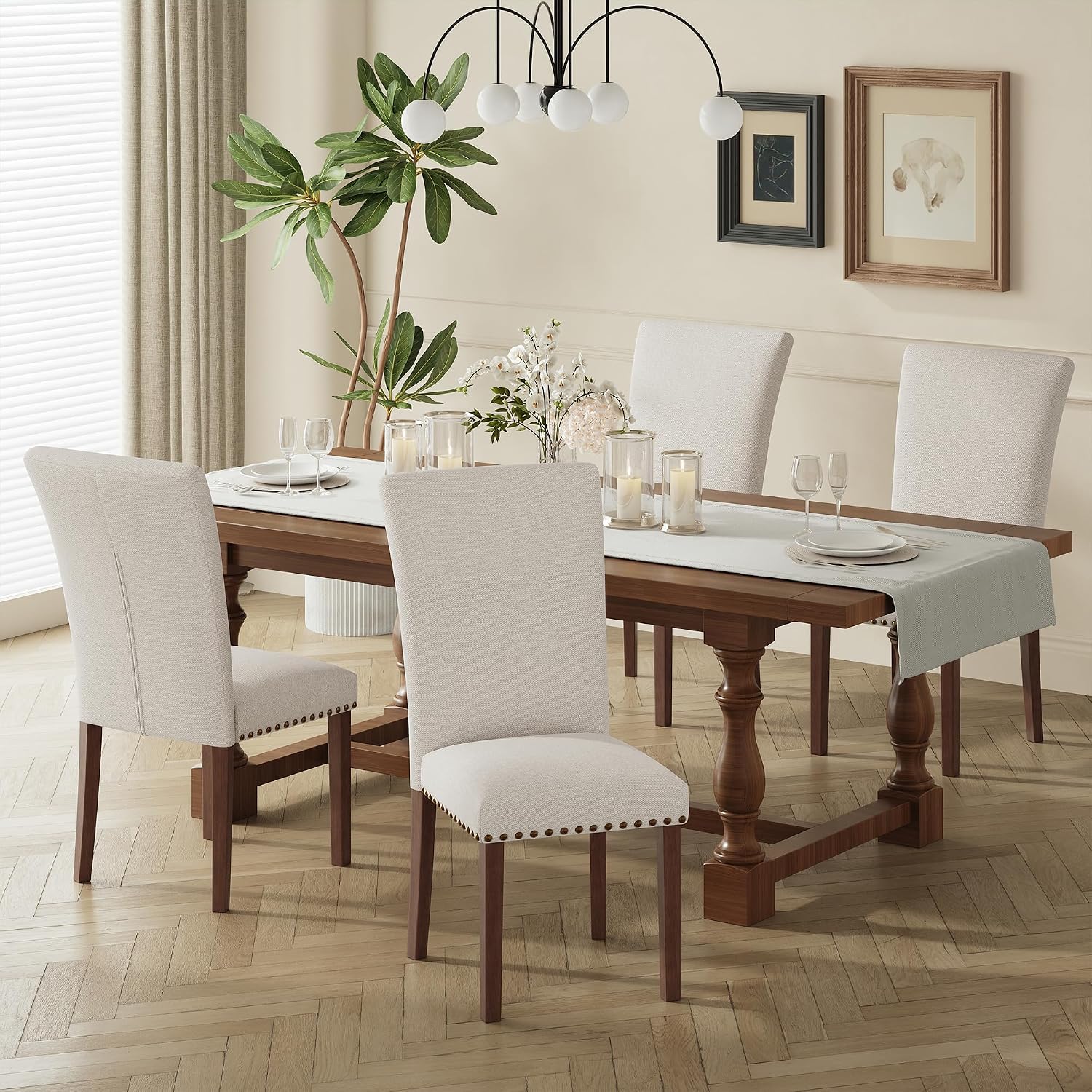 Colamy Upholstered Dining Chairs Set Of 4, Beige