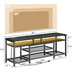 Furologee Tv Stand With Power Outlets And Led Lights, 63 Inch Entertainment Center For 60 65 70 Inch Tvs, Media Console Table With Open Shelves, For Bedroom, Living Room, Black