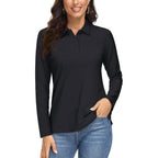 Women's Long Sleeve Polo Shirts UPF 50+ Golf Tops Moisture Wicking Collared Shirt Tennis 3-Button