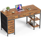 Huuger Computer Desk With 6 Drawers, Office Desk With Shelves, Reversible Gaming Desk, Corner Desk With Storage, Work For Home Office, Study, Living Room, 47Inch, Rustic Brown