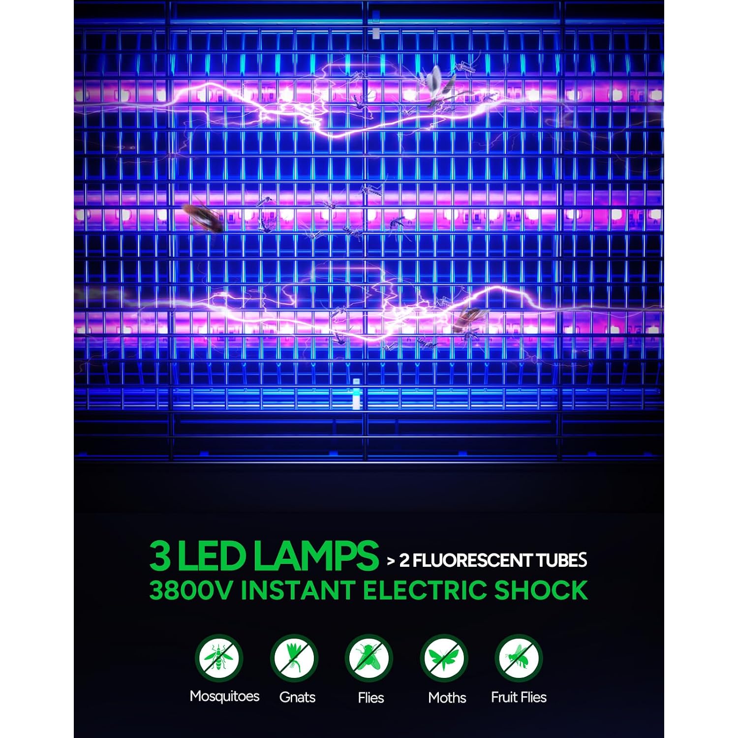 Buzbug Led Bug Zapper Indoor, 3 Efficient 50000H Led Bulbs, Energy Saving & Dual Band Attraction, High-Voltage Electric Mosquito Zapper, Fly Trap Mosquito Trap, Fly Killer Fly Zapper -Ma009