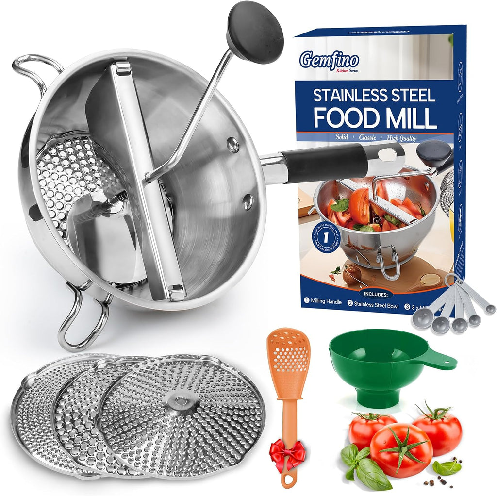 Stainless Steel Food Mills With 3 Milling Discs,Ergonomic Design Of Rotary Food Mills For Tomato Sauce,Potatoes,Jams With Silicone Handle Dishwasher Safe, Multifunctional Spoon,Orange