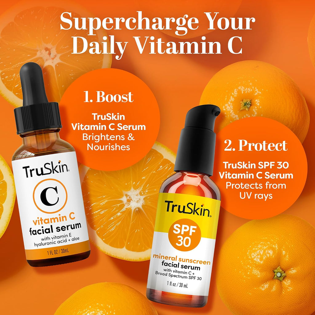 Truskin Sunscreen Serum For Face - Spf 30 Universal Tinted Mineral Sunscreen Face Serum With Zinc Oxide - Sheer, Lightweight Finish With Vitamin C, Hyaluronic Acid, Ceramides & Niacinamide, 1 Fl Oz