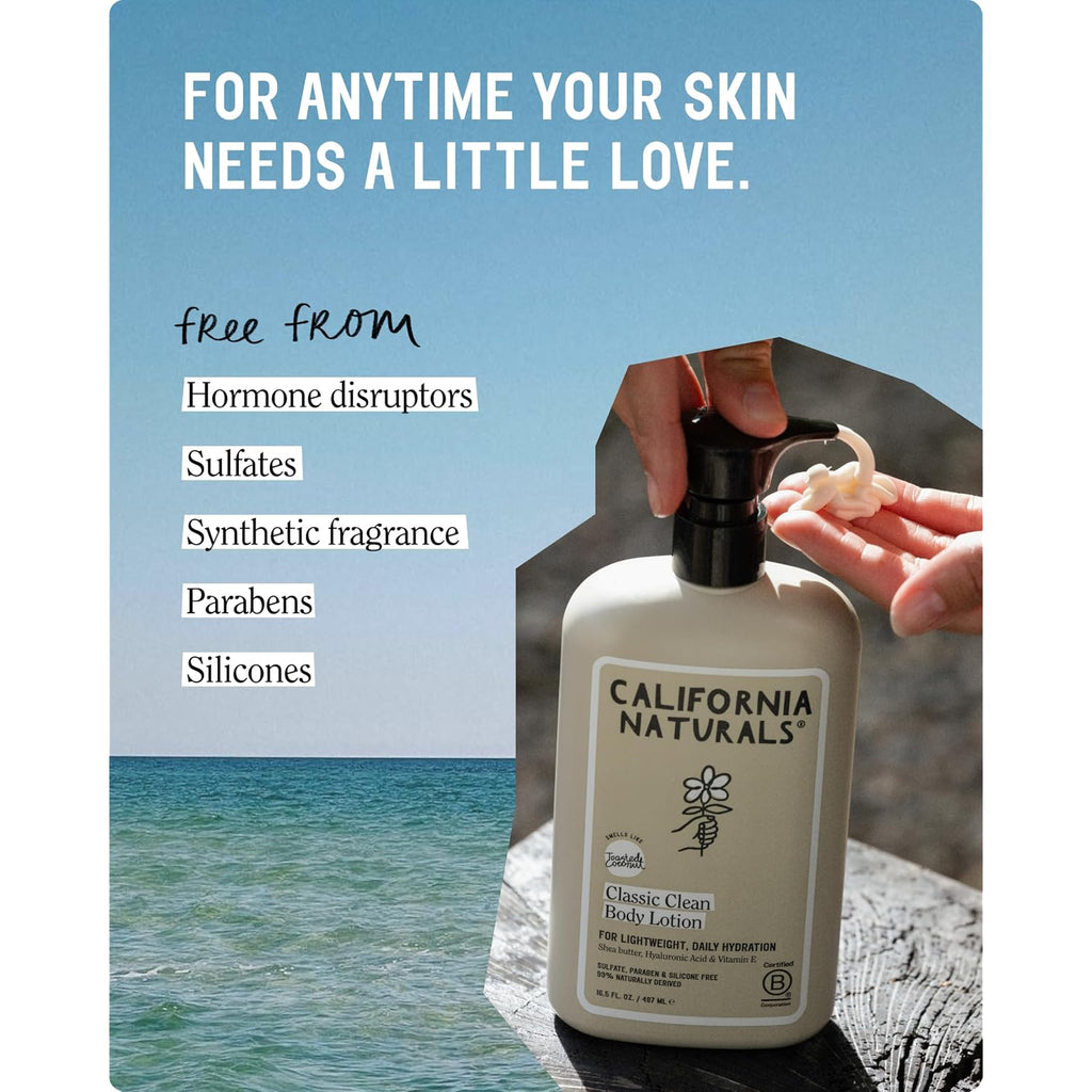 California Naturals Classic Clean Body Lotion For Dry Skin, Moisturizing, Lightweight With Shea Butter, Naturally Scented, Vegan, Sulfate, Paraben & Phthalate Free, Toasted Coconut, 16.5 Oz