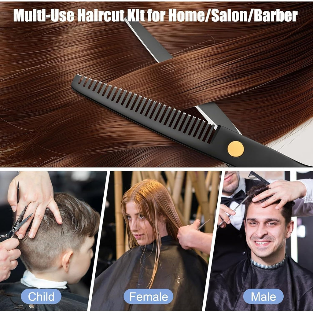 Hair Cutting Scissors Shears Kits, Professional Haircut Scissors Set with Thinning Shears, Stainless Steel Barber Scissors for Men, Women, Kids, Salon & Home Use