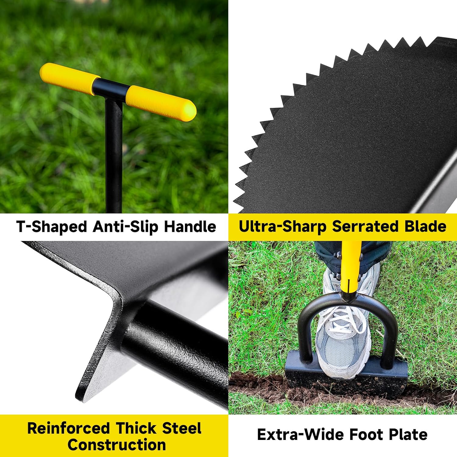 Manual Edger Lawn Tool With 38"-42" Adjustable Length, Saw-Tooth Border Edger With Wide Footplate Manganese Steel Blade, Garden Edging Tool For Flower Beds, Landscaping, Sidewalks, Yard