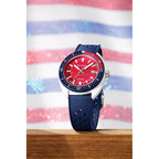 Bulova Men'S Snorkel - America'S 250Th Sail 4Th Special Edition: 41Mm White Hybrid-Ceramic Case With A Blue Rubber Strap & Red Dial (Style: 98B474)