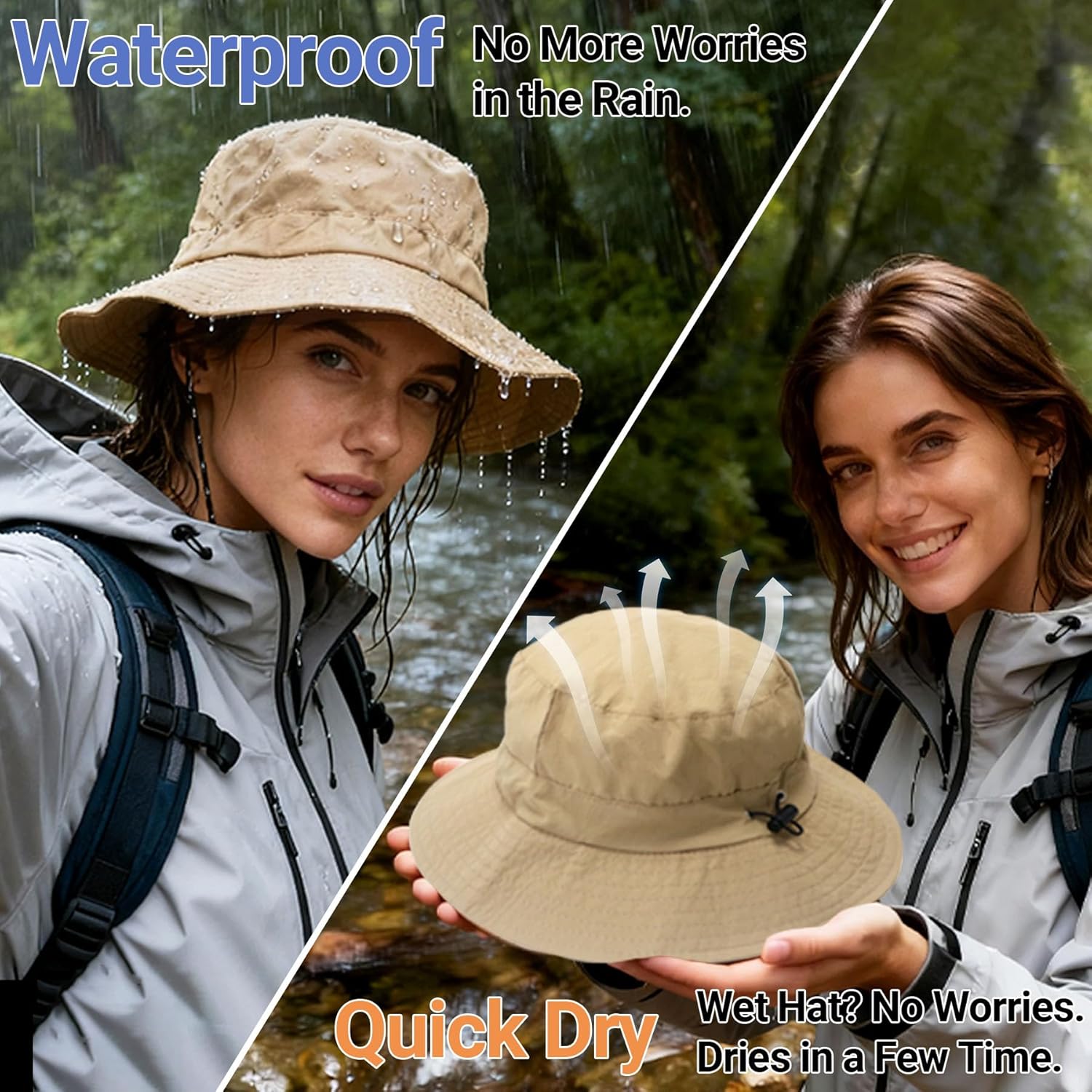 NPQQUAN Waterproof Quick Dry Bucket Hats for Woman Men Packable Foldable Rain Sun Hat Lightweight Hiking Hat