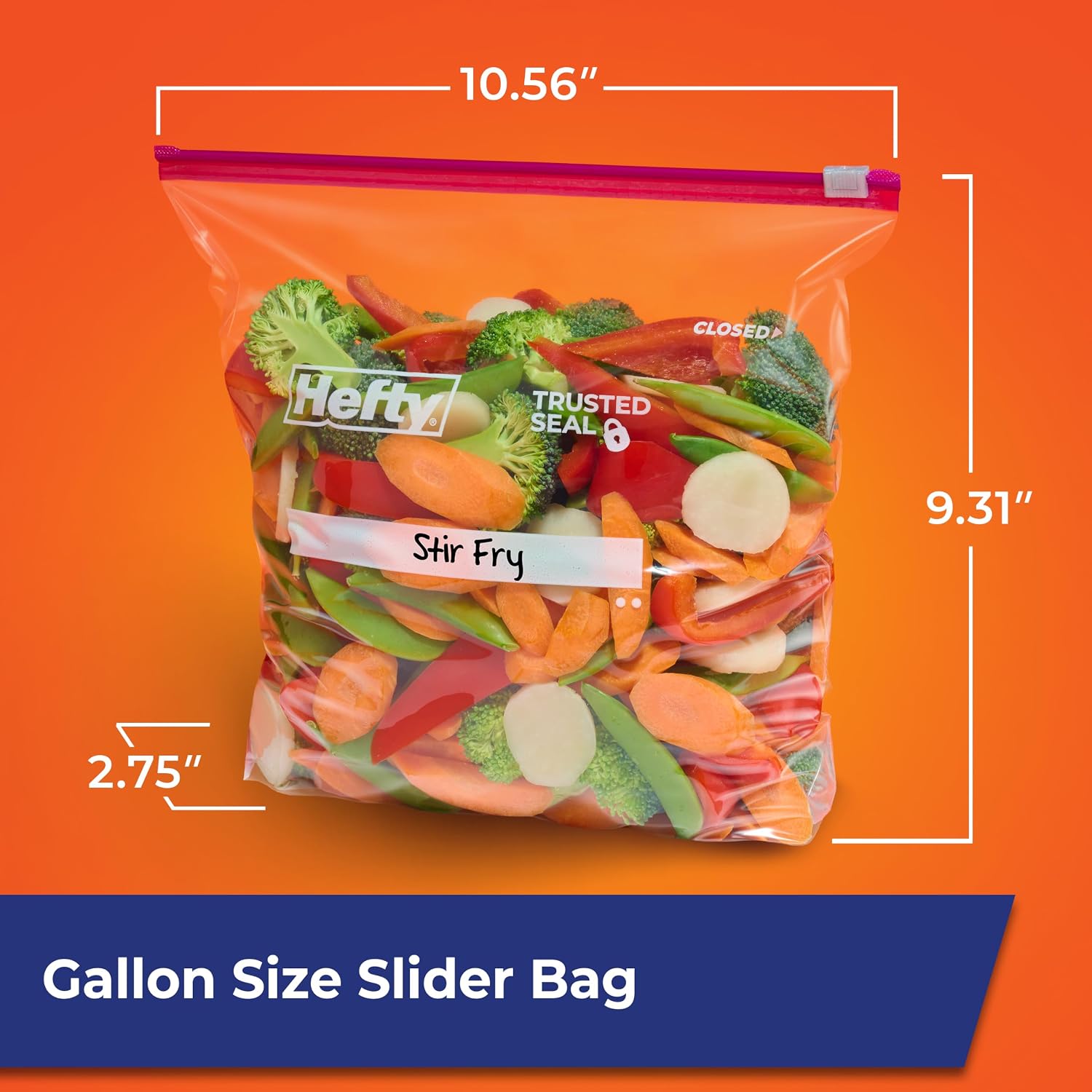 Hefty Slider Gallon Storage Bags, 66 Count, Gallon Size Slider Storage Bags For Storing Food, Bulk Snacks, Travel Toiletries, First Aid Kits, And More, Writable Label, Secure Zip And Click Closure