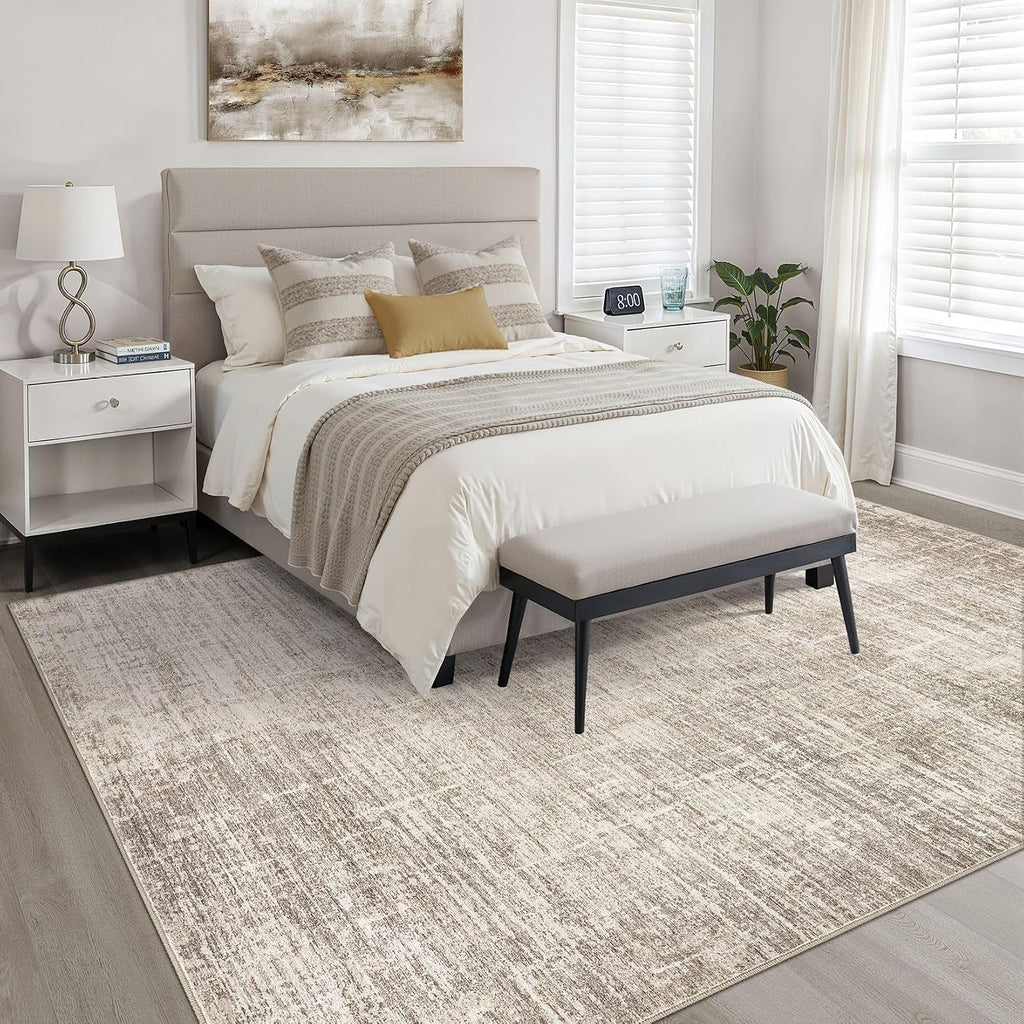 8X10 Area Rugs Living Room: Washable Large Neutral Brown Rug Abstract Soft Modern Stain Resistant Indoor Floor Non-Slip Carpet For Bedroom Nursery Kids Office Playroom Dining Room Under Table Home
