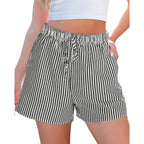 Striped Shorts for Women High Waisted Beach Casual Drawstring Pull On Elastic Waist Summer Shorts with Pockets