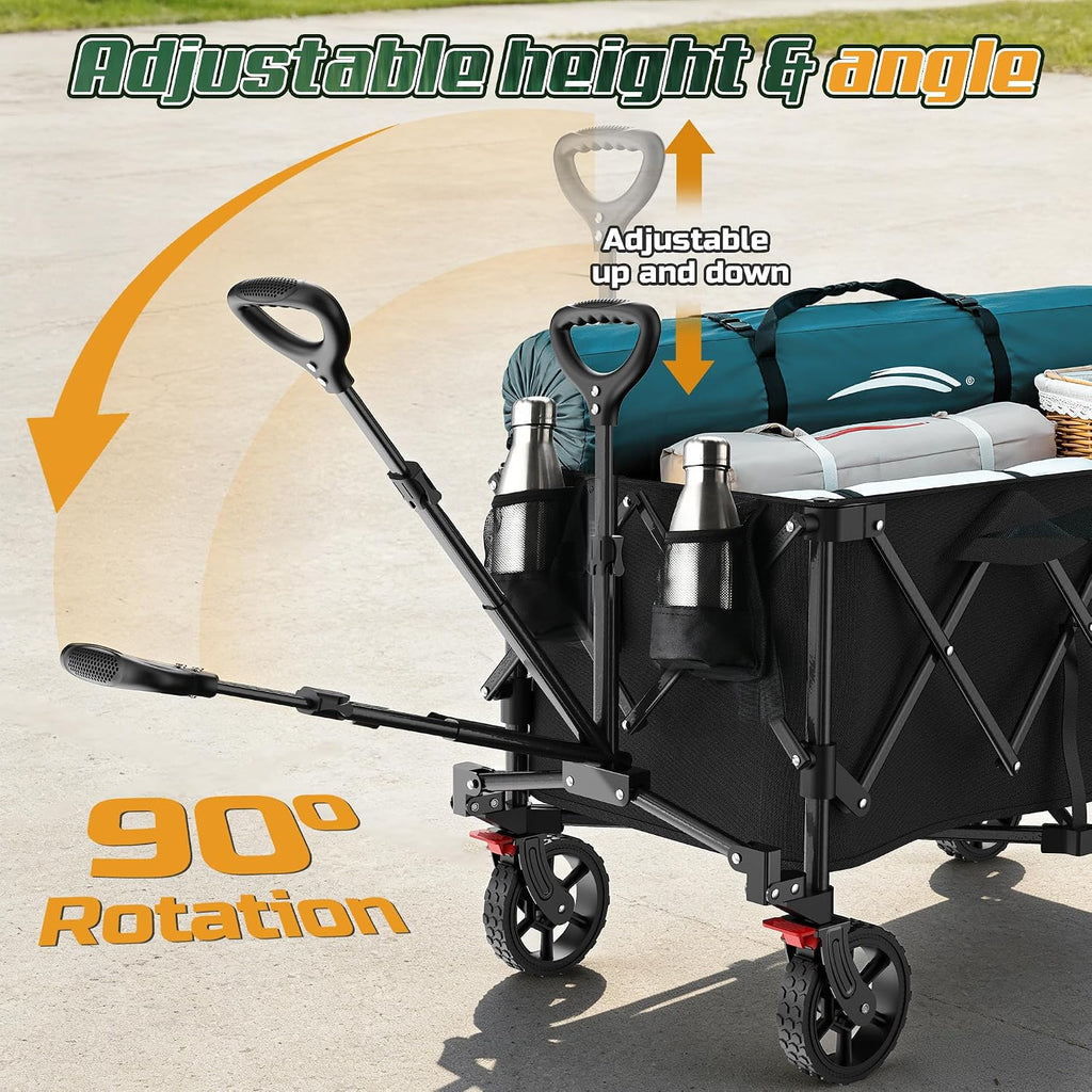 Wagons Carts Foldable,Collapsible Wagon With Wheels,450Lbs Heavy Duty Beach Wagon Cart,Lightweight Portable Folding Utility Wagon Cart With Cup Holders For Camping, Garden, Sports, Grocery Pcs