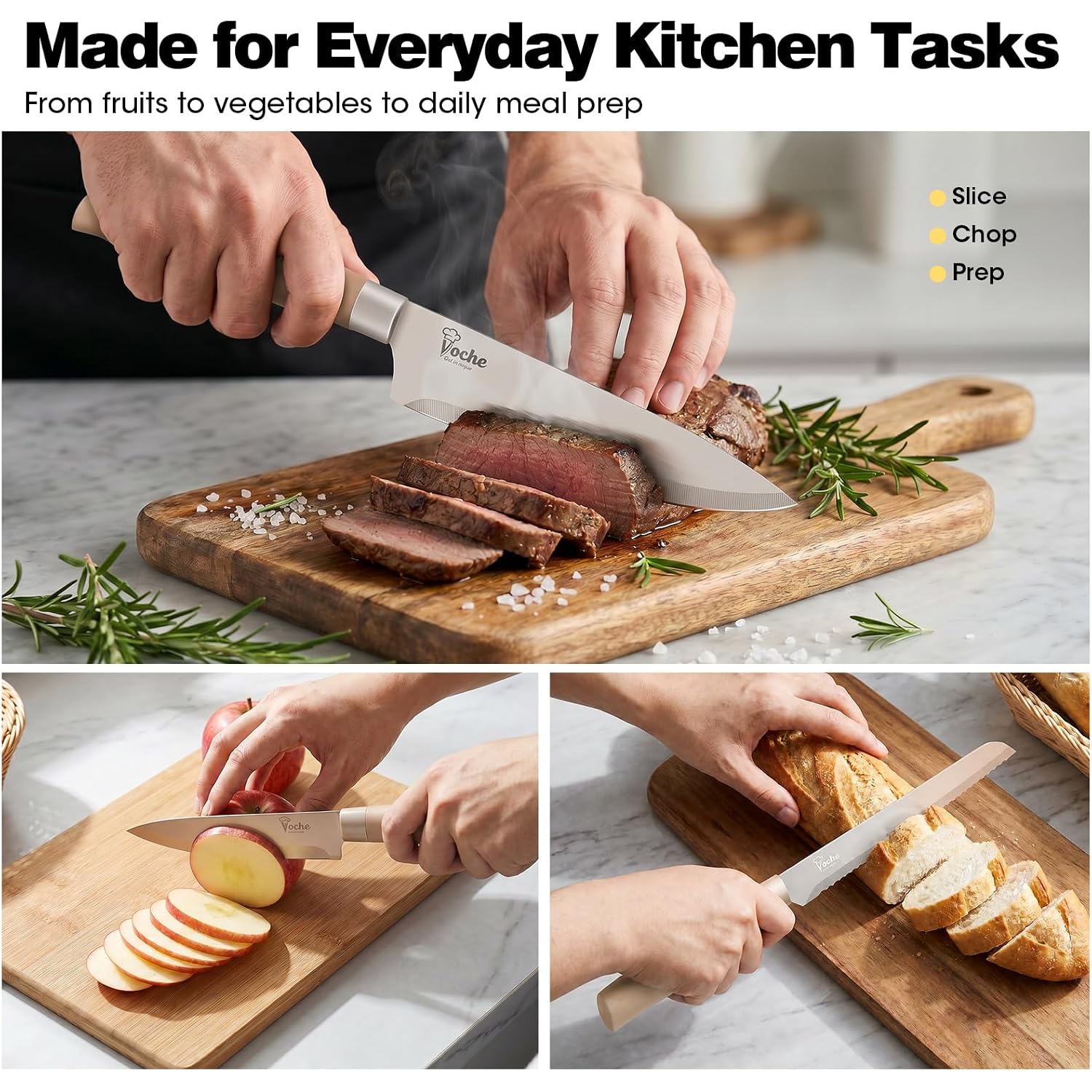 Knife Set, Kitchen Knife Set With Block, 7 Pcs Compact Knife Set, Knife Block Set Space Saving Stainless Steel Kitchen Knives With Scissors For Small Kitchens, Apartment & Everyday Cooking